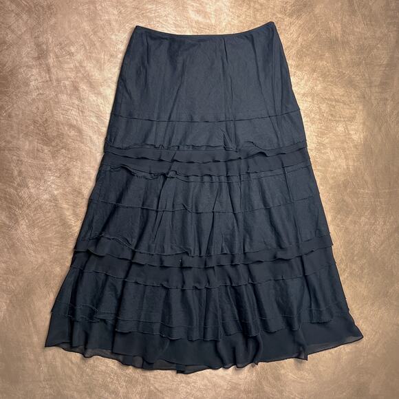 White House Black Market Maxi Tiered Ruffled Skirt Layered Whimsigoth Peasant - Picture 2 of 8